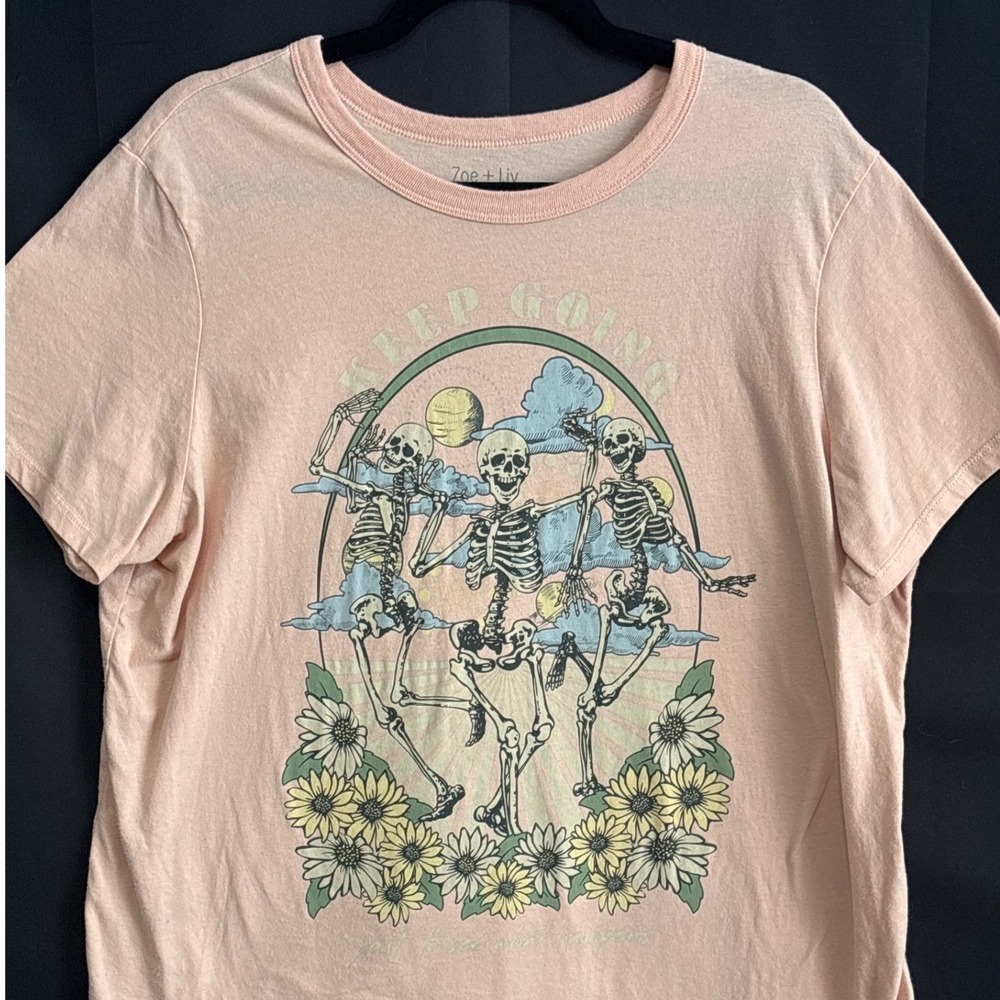 Keep Going Dancing Skeletons Sunflower T-Shirt XXL Hippie Boho Indie Punk Witchy - Picture 4 of 8